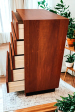 REFINISHED Mid-Century Modern Teak Tallboy Dresser 5 drawers 6
