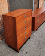 REFINISHED Mid-Century Modern Teak Tallboy Dresser 5 drawers 7