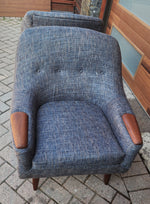 REFINISHED REUPHOLSTERED Danish Mid Century Modern Teak Lounge Chairs, set of 2 12