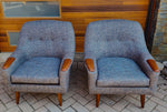 REFINISHED REUPHOLSTERED Danish Mid Century Modern Teak Lounge Chairs, set of 2 2