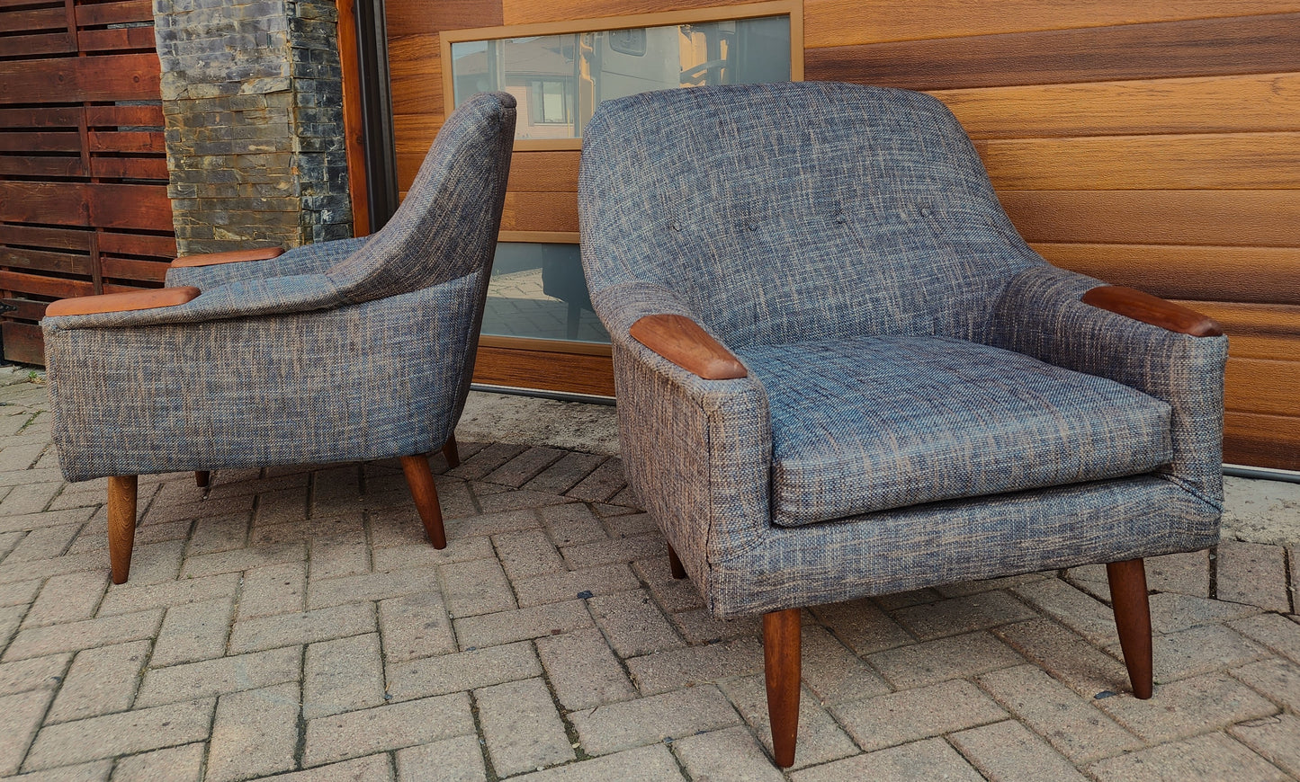 REFINISHED REUPHOLSTERED Danish Mid Century Modern Teak Lounge Chairs, set of 2