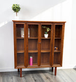 RESTORED Mid Century Modern Walnut Cabinet w Glass Doors 1