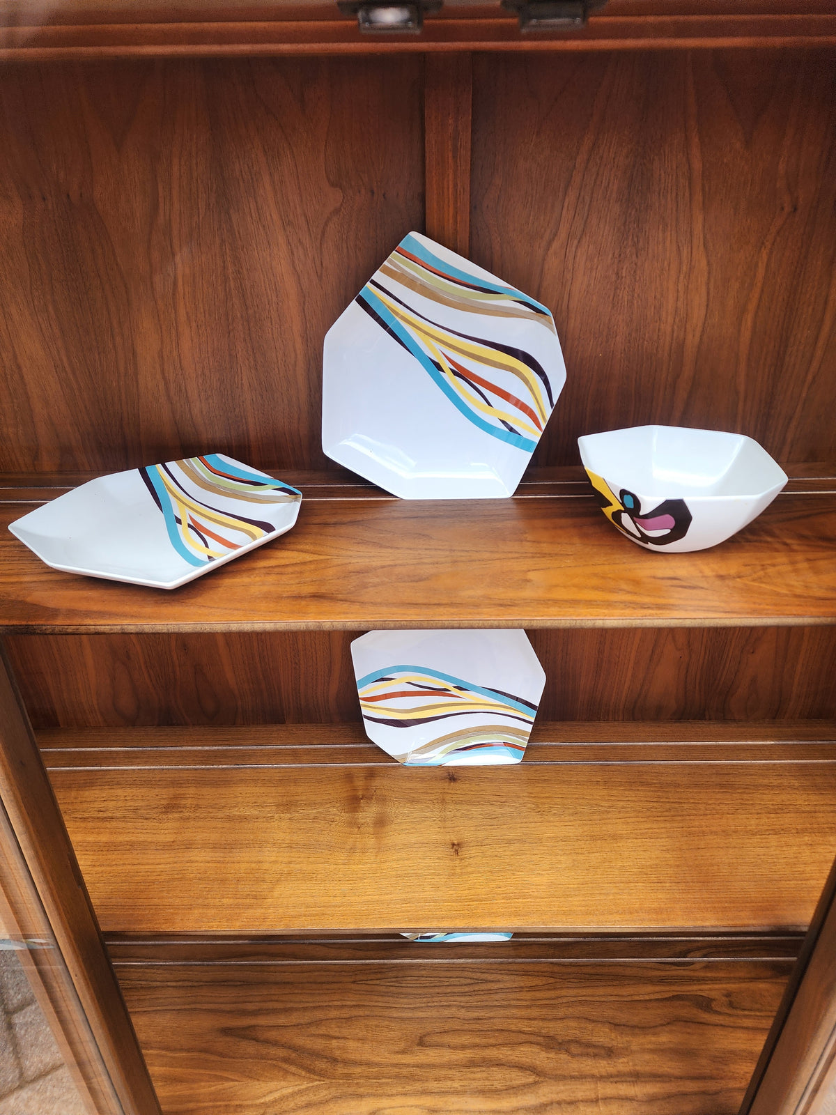 RESTORED Mid Century Modern Walnut Cabinet w Glass Doors
