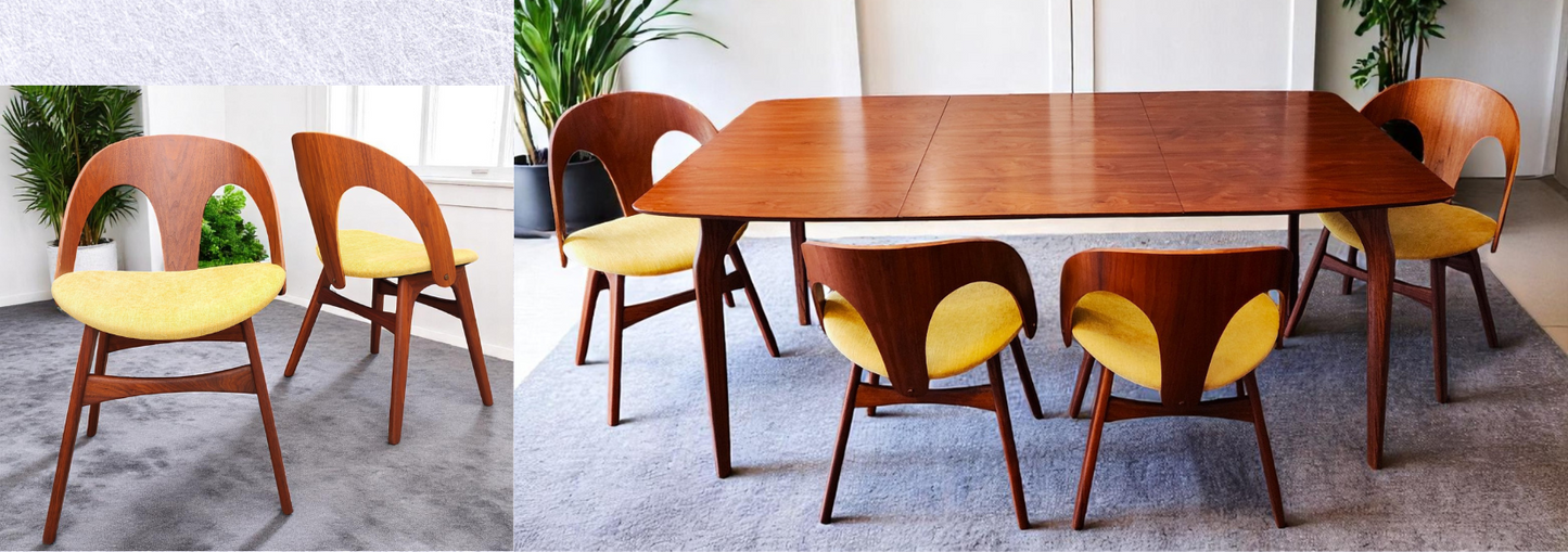 REFINISHED Mid Century Modern Walnut Table w 1 Leaf and 6 Chairs, Børge Mogensen style