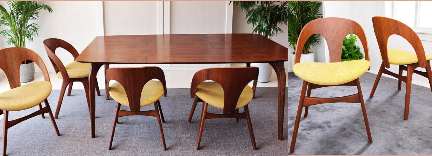 REFINISHED Mid Century Modern Walnut Table w 1 Leaf and 6 Chairs, Børge Mogensen style