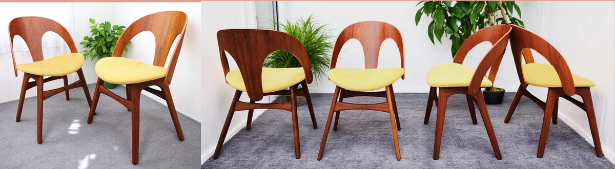 6 REFINISHED REUPHOLSTERED Mid Century Modern Walnut Chairs, Børge Mogensen style