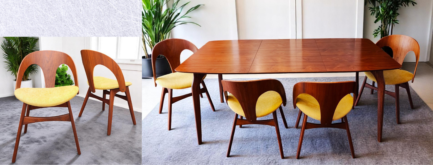 REFINISHED Mid Century Modern Walnut Table w 1 Leaf and 6 Chairs, Børge Mogensen style