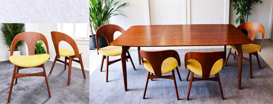 REFINISHED Mid Century Modern Walnut Table w 1 Leaf and 6 Chairs, Børge Mogensen style