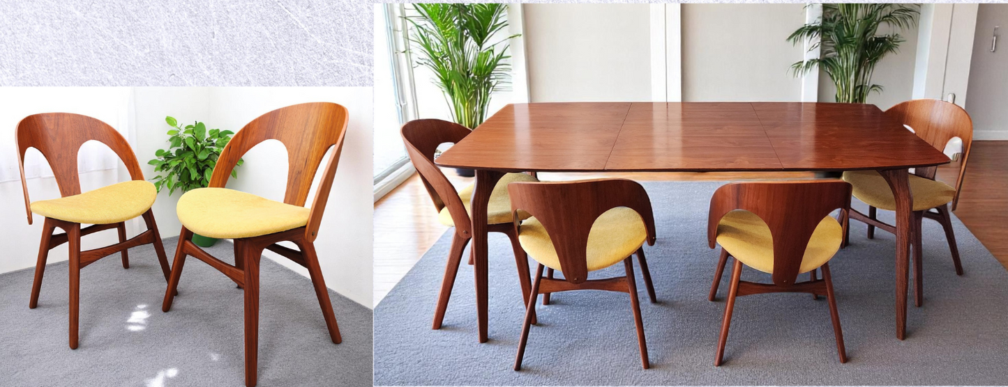 REFINISHED Mid Century Modern Walnut Table w 1 Leaf and 6 Chairs, Børge Mogensen style