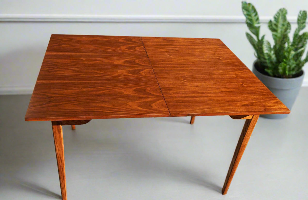REFINISHED Mid Century Modern Walnut Extendable Dining Table 48