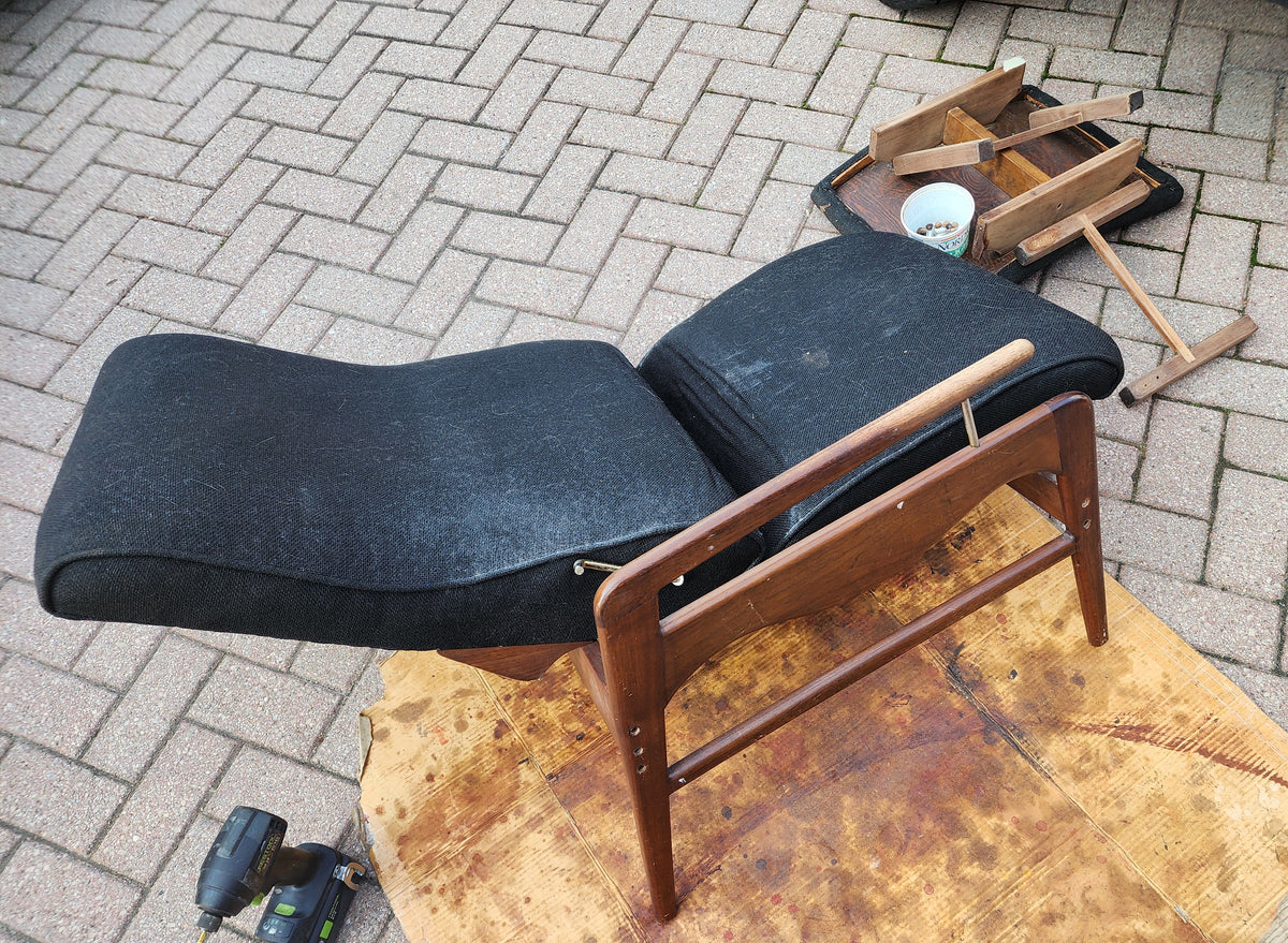 REFINISHED Mid Century Modern Walnut Recliner with Ottoman