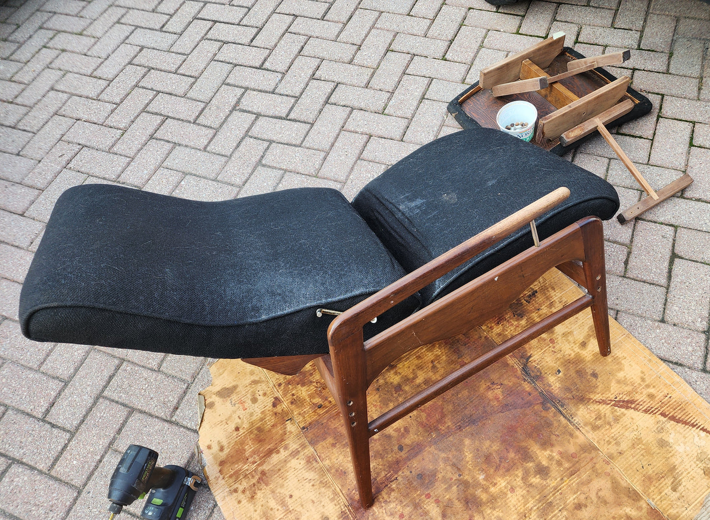 REFINISHED Mid Century Modern Walnut Recliner with Ottoman