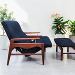 REFINISHED Mid Century Modern Walnut Recliner with Ottoman 3