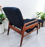 REFINISHED Mid Century Modern Walnut Recliner with Ottoman 4