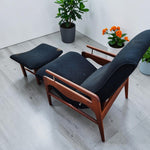REFINISHED Mid Century Modern Walnut Recliner with Ottoman 5