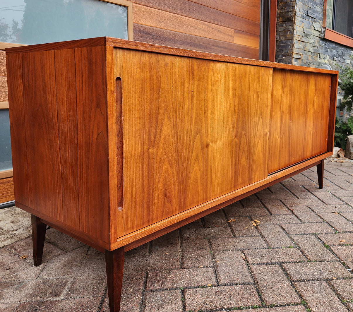 REFINISHED Mid Century Modern Walnut Sideboard Credenza Buffet, 60"