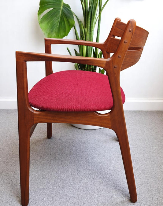 REFINISHED Danish MCM teak armchair by Erik Buch, model 312, will be REUPHOLSTERED