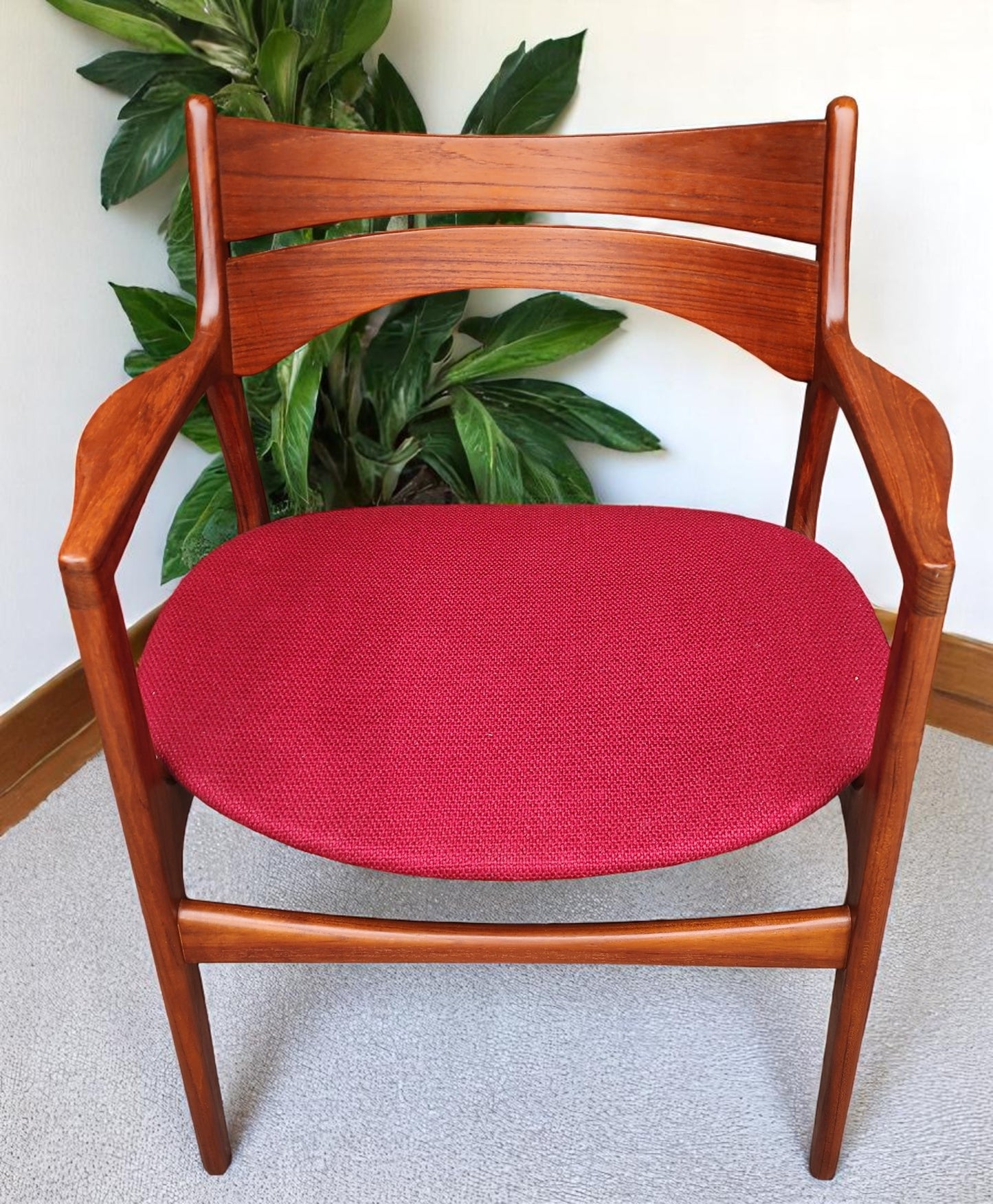 REFINISHED Danish MCM teak armchair by Erik Buch, model 312, will be REUPHOLSTERED