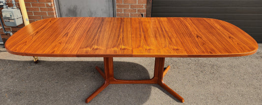 REFINISHED Mid Century Modern Teak Table w 2 Leaves, Norway, 62"-101.5"