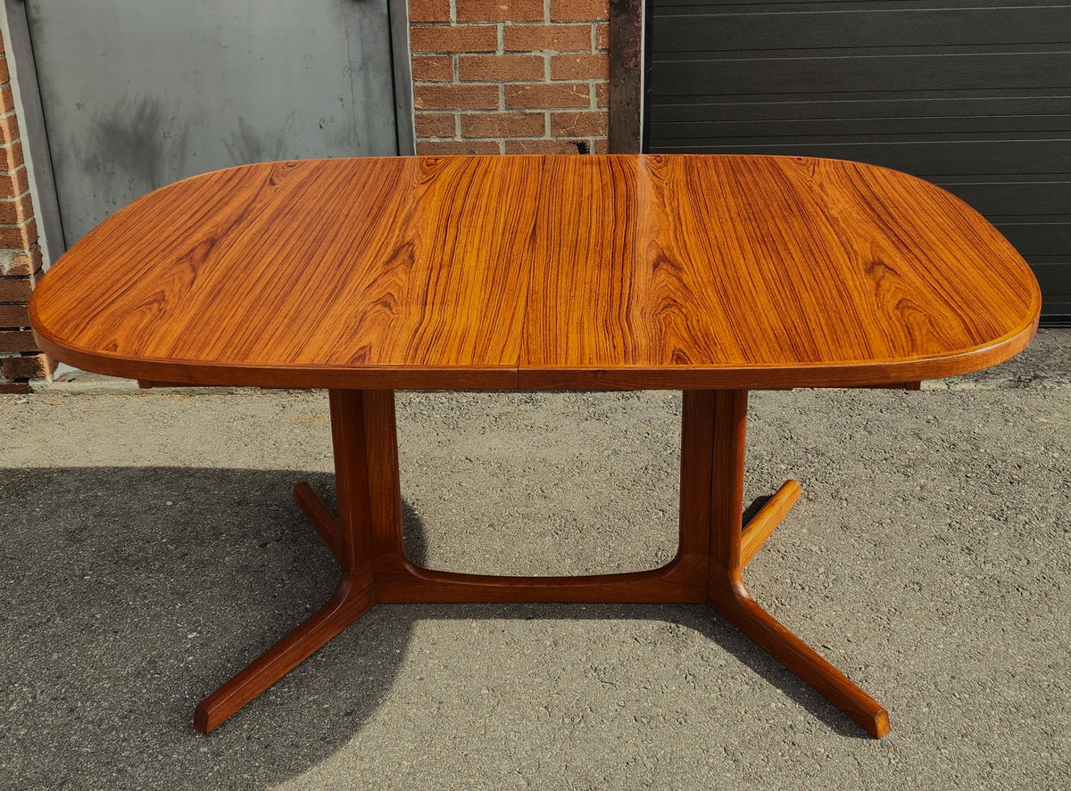 REFINISHED Mid Century Modern Teak Table w 2 Leaves, Norway, 62