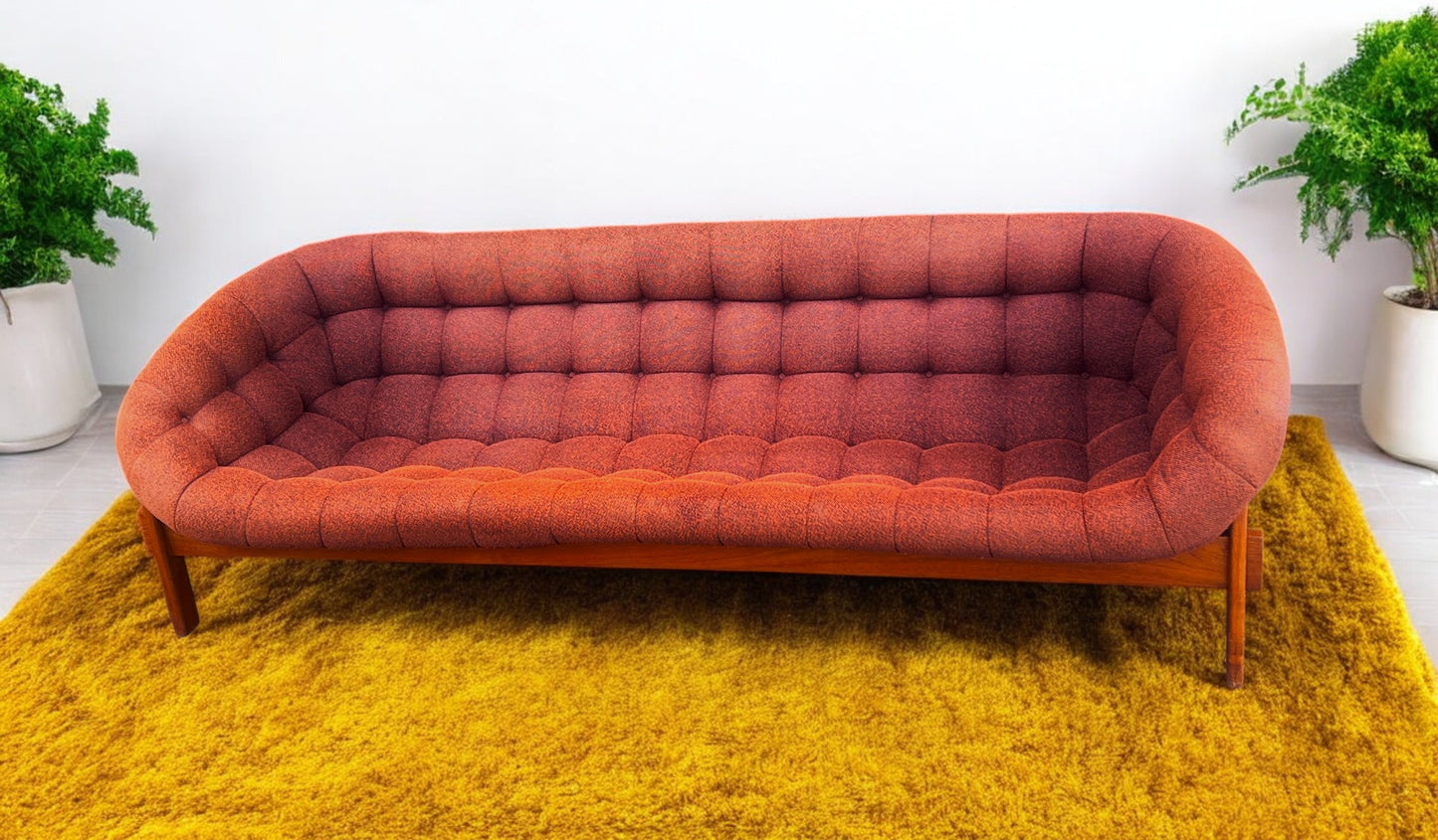REFINISHED Mid Century Modern R.Huber Teak Scoop Tub Sofa XL
