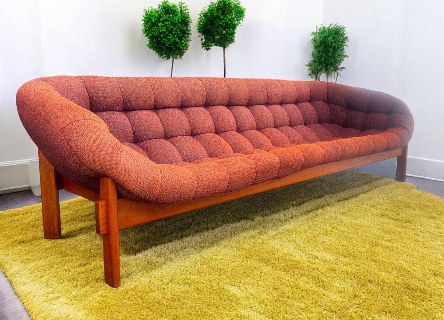REFINISHED Mid Century Modern R.Huber Teak Scoop Tub Sofa XL