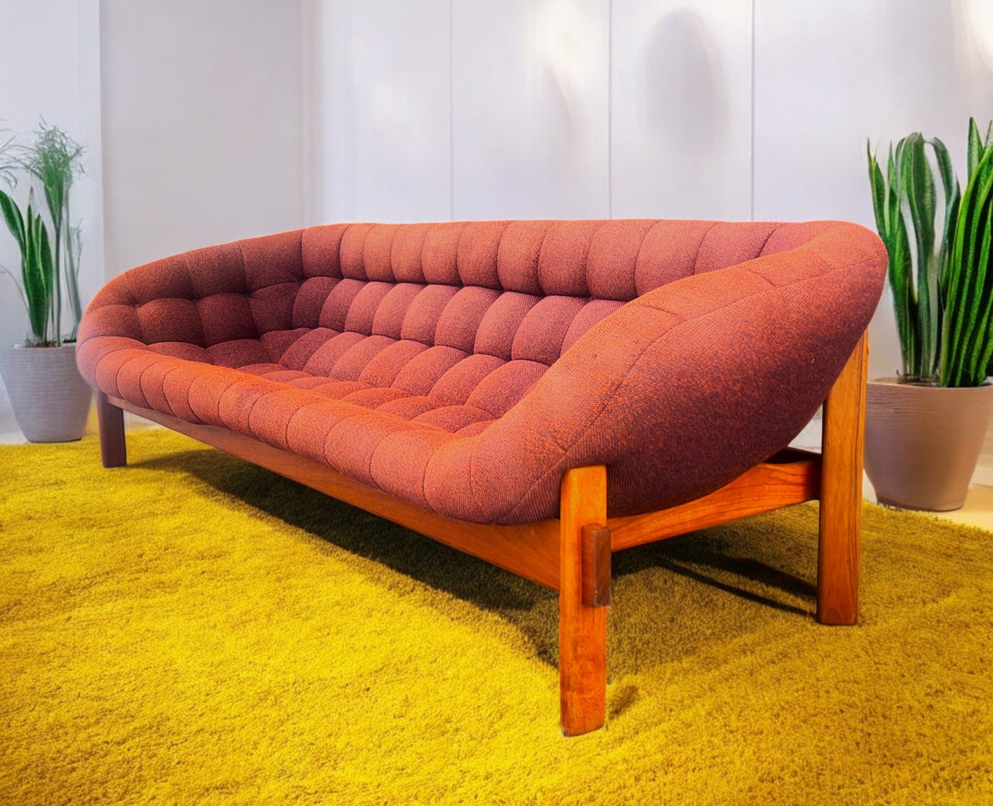 REFINISHED Mid Century Modern R.Huber Teak Scoop Tub Sofa XL