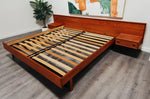 REFINISHED Mid Century Modern Teak Bed King w Floating Nightstands 2