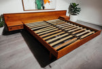 REFINISHED Mid Century Modern Teak Bed King w Floating Nightstands 3