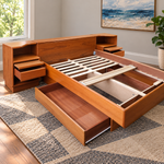 RESTORED MCM Teak Bed Queen w Storage & Nightstands & Dresser by Mobican 11