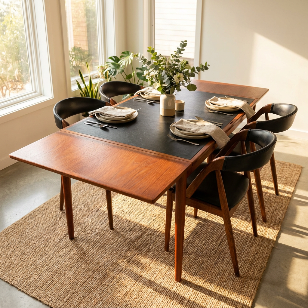 REFINISHED Danish MCM Teak & Black Extendable Games or Dining Table by Poul Hundevad