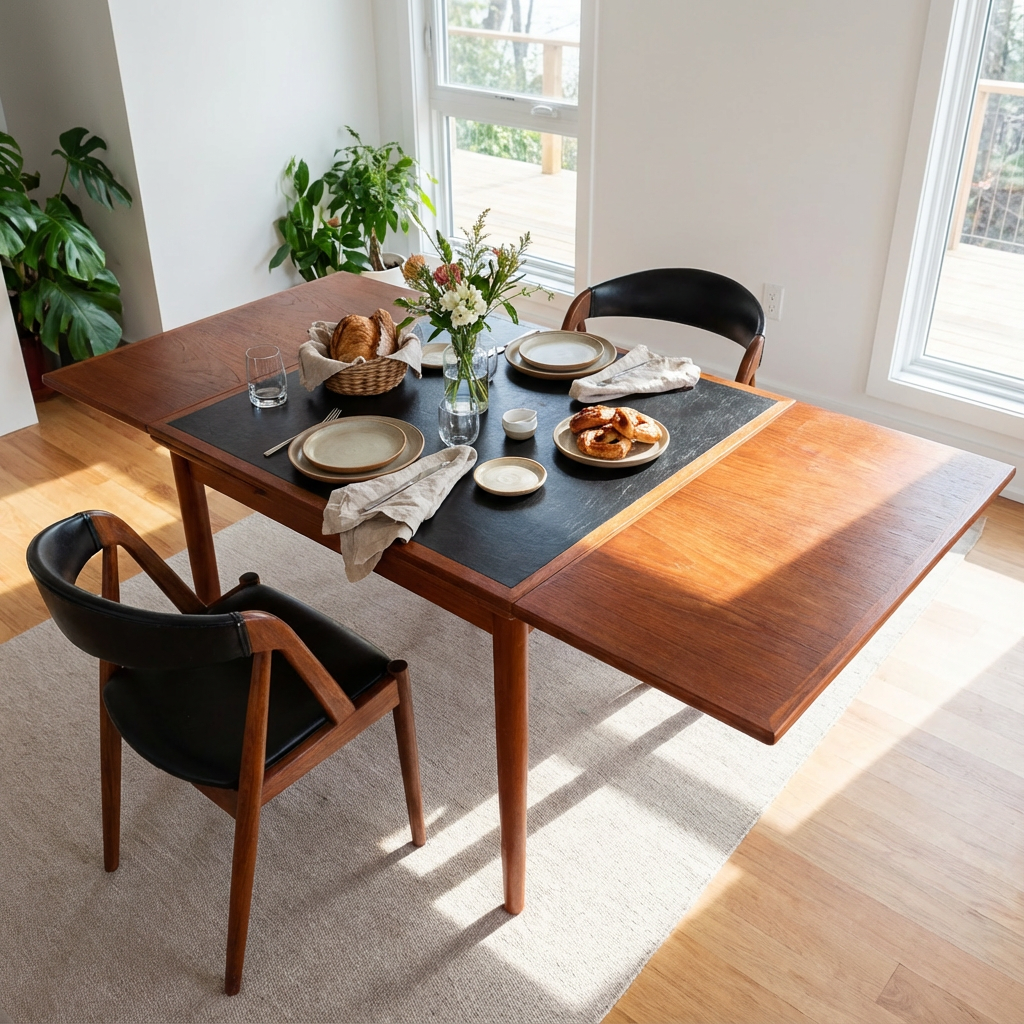 REFINISHED Danish MCM Teak & Black Extendable Games or Dining Table by Poul Hundevad