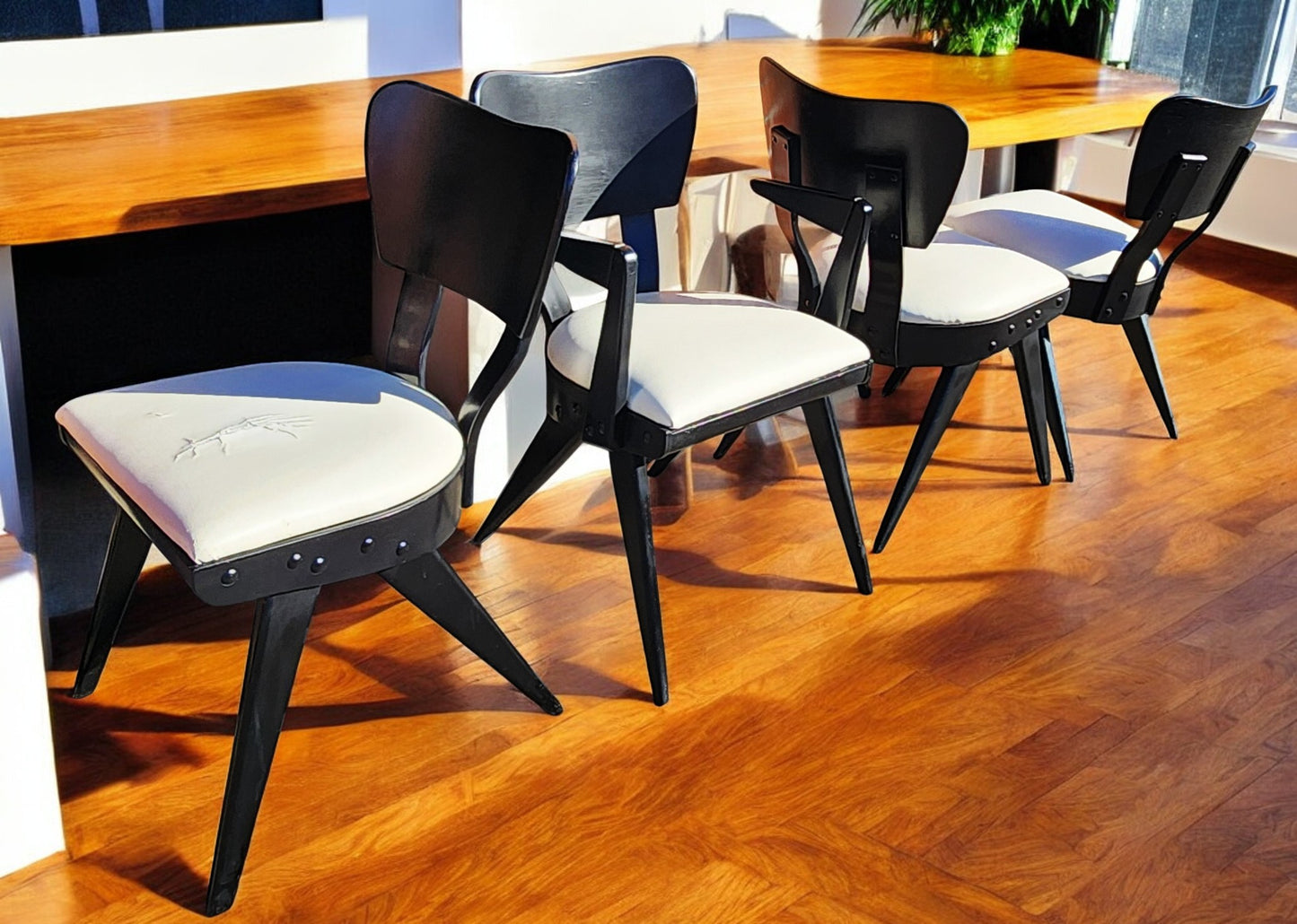 Coming***REFINISHED R. Spanner PASADENA Table, Buffet and Server w Cork Tops & 4 Chairs