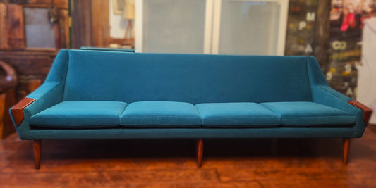 REFINISHED REUPHOLSTERED Danish MCM Teak Sofa 4-Seater