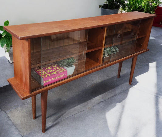 REFINISHED Swedish Mid Century Modern Teak Display Bookcase 59" Narrow