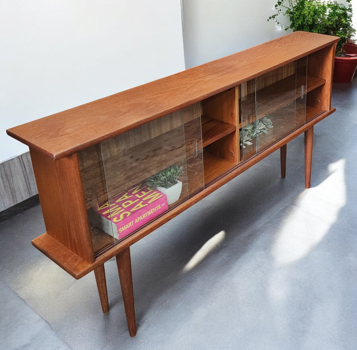 REFINISHED Swedish Mid Century Modern Teak Display Bookcase 59