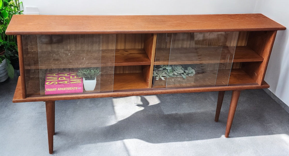 REFINISHED Swedish Mid Century Modern Teak Display Bookcase 59