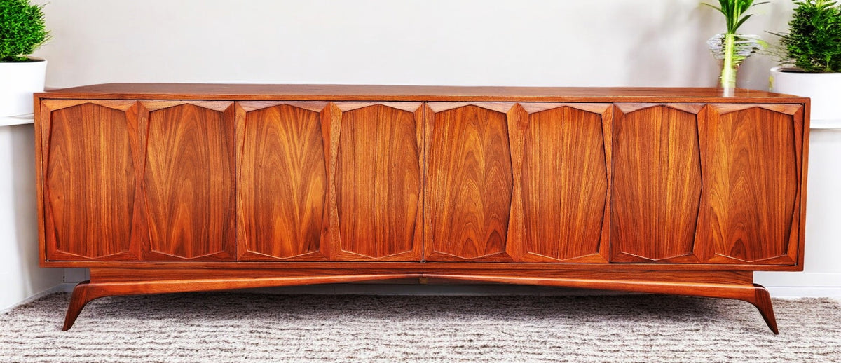 REFINISHED Exceptional  Mid Century Modern Walnut Sideboard  96