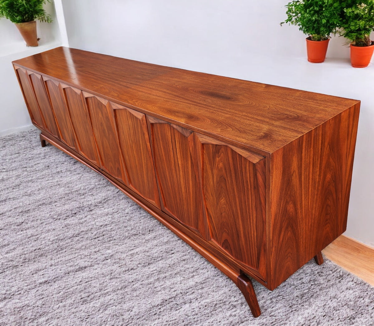 REFINISHED Exceptional  Mid Century Modern Walnut Sideboard  96