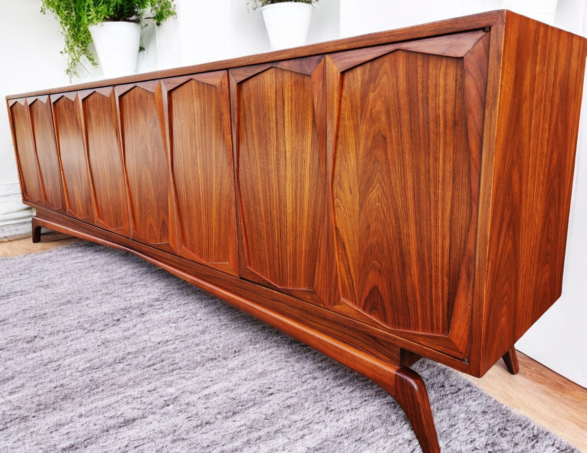 REFINISHED Exceptional  Mid Century Modern Walnut Sideboard  96