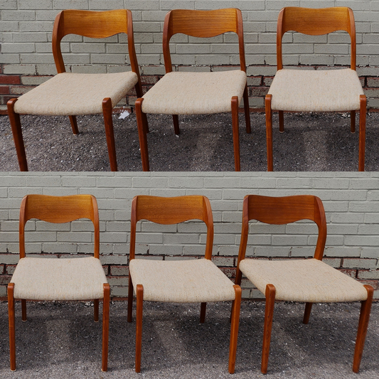 6 RESTORED Danish Mid Century Modern Teak Chairs by Niels O. Møller, Model 71