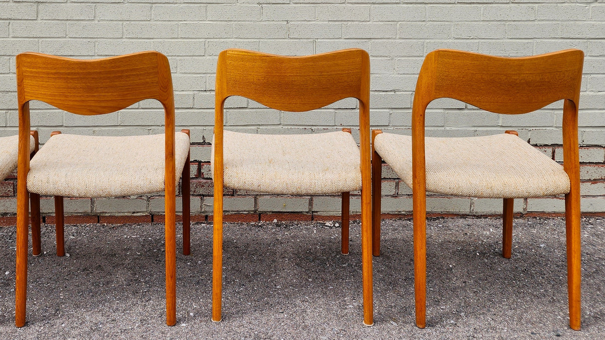 6 RESTORED Danish Mid Century Modern Teak Chairs by Niels O. Møller, Model 71