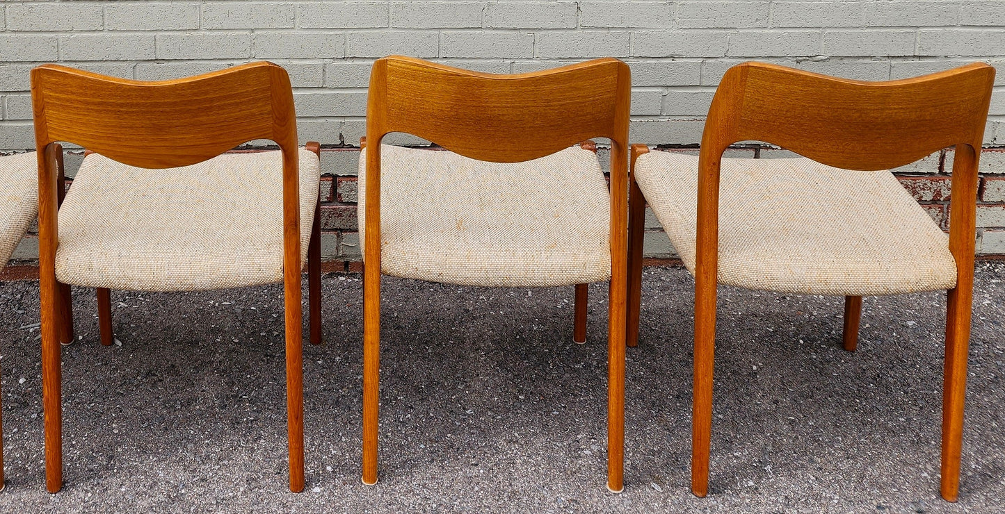6 RESTORED Danish Mid Century Modern Teak Chairs by Niels O. Møller, Model 71