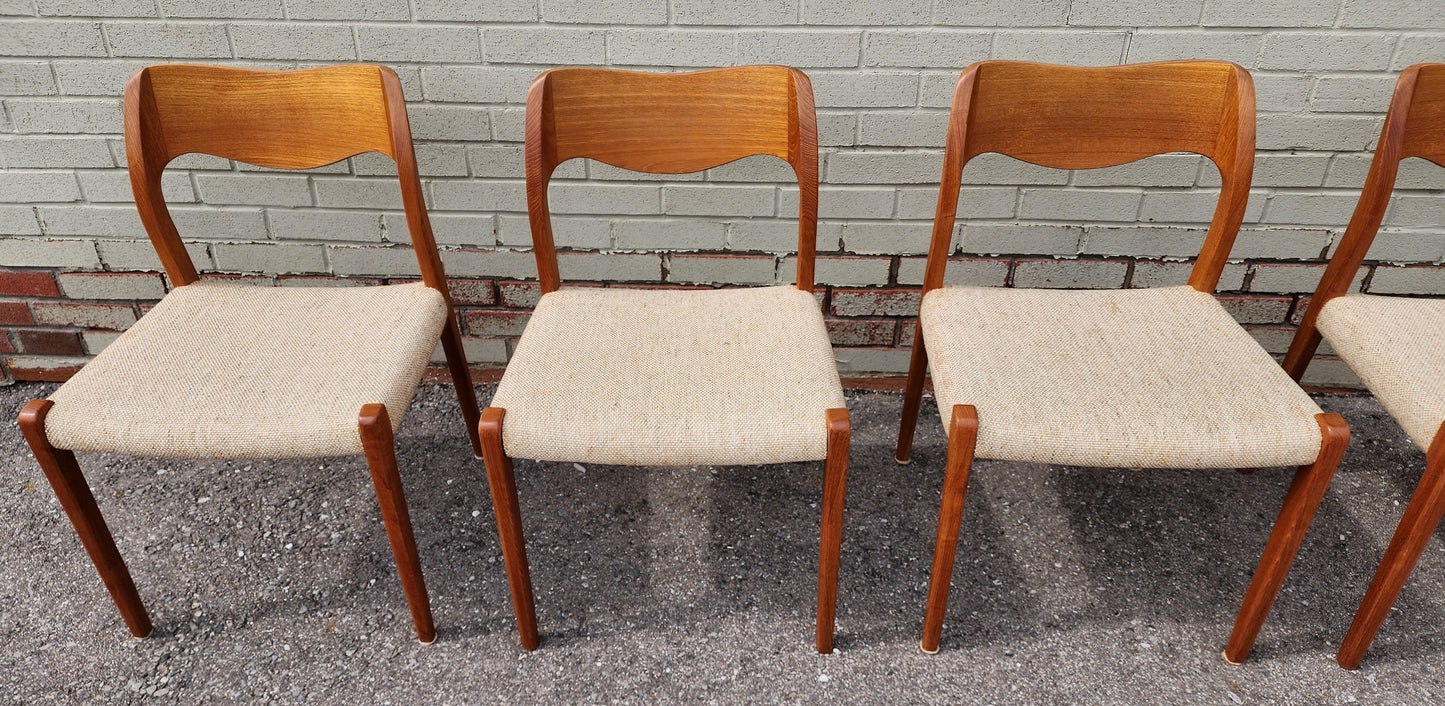 6 RESTORED Danish Mid Century Modern Teak Chairs by Niels O. Møller, Model 71