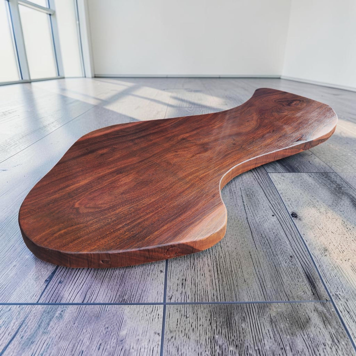 Custom Solid Walnut Freeform / Organic Modern Table Top w Hand-Carved Edge 115