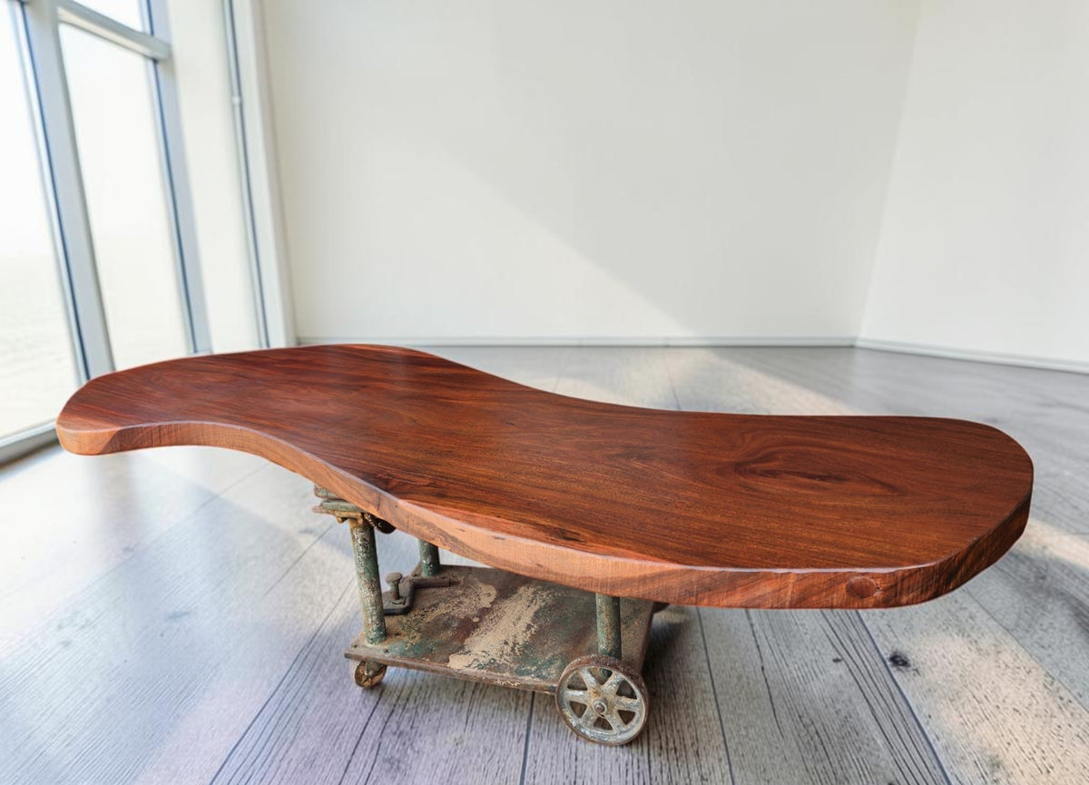 Custom Solid Walnut Freeform / Organic Modern Table Top w Hand-Carved Edge 115