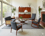 REFINISHED MCM Teak Loveseat Daybed & 3 Armchairs by Toothill, UK REUPHOLSTERED 2