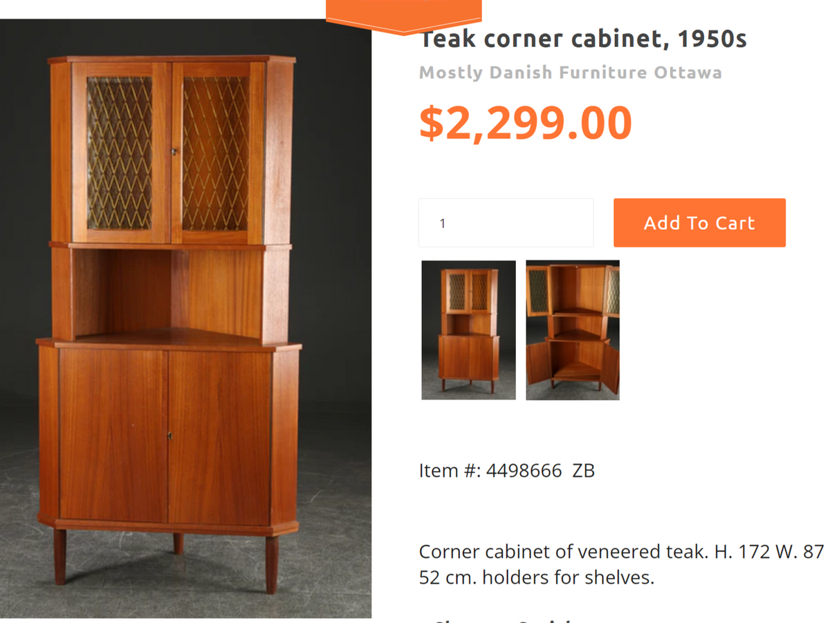 REFINISHED Danish Mid Century Modern Teak Corner Cabinet w Bar
