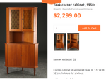 REFINISHED Danish Mid Century Modern Teak Corner Cabinet w Bar 16