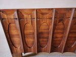 RESTORED Mid Century Modern Walnut Brutalist Headboard and 2 Nightstands or Side Tables 4